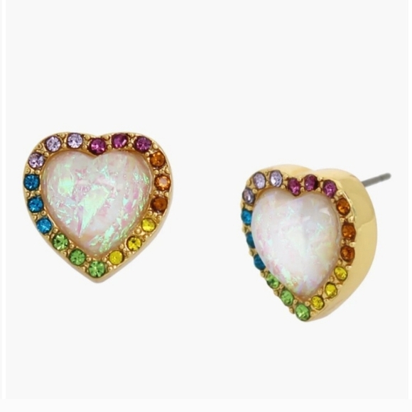 🌈 🔹️Kurt Geiger🔹️ London Rainbow Opal Heart Halo Stud Earrings ✨️🌈 - Picture 2 of 7